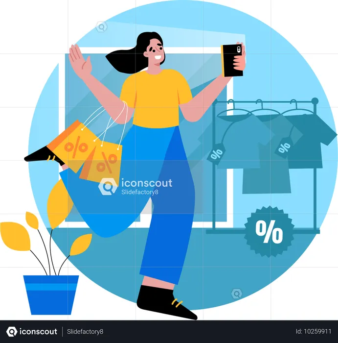 Female influencer creating shopping content  Illustration