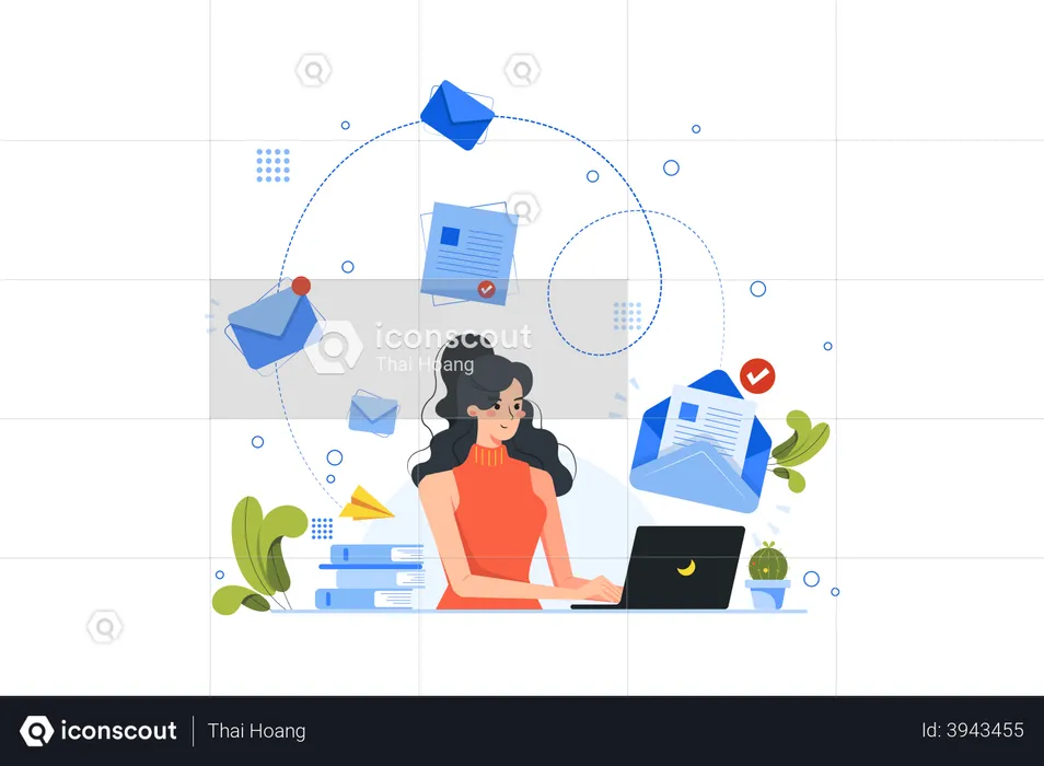 Female influencer doing Email marketing  Illustration
