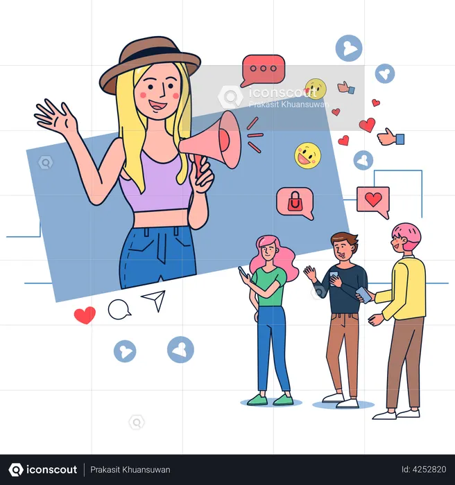 Female influencer doing social media marketing  Illustration