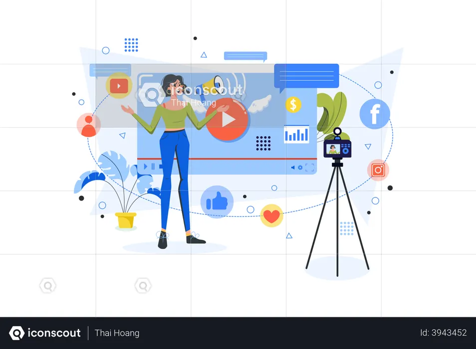 Female influencer doing video marketing  Illustration
