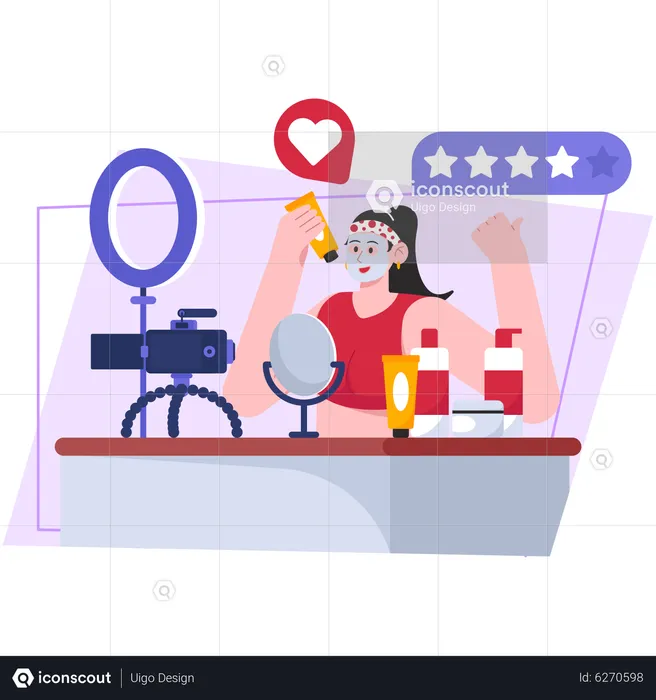 Female influencer reviewing beauty product  Illustration