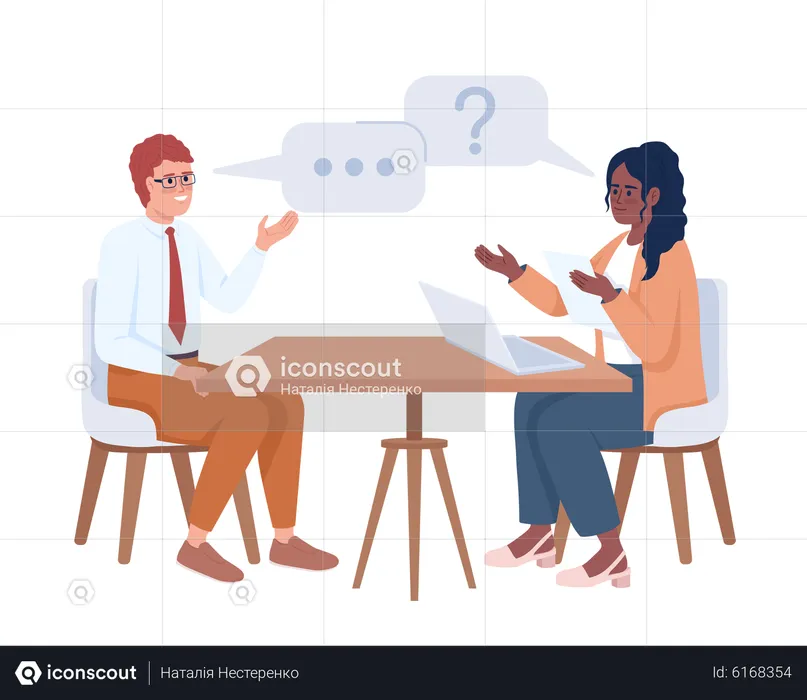 Female interviewer asking potential employee  Illustration