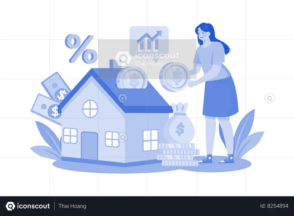 Female Investing Finance In Home  Illustration