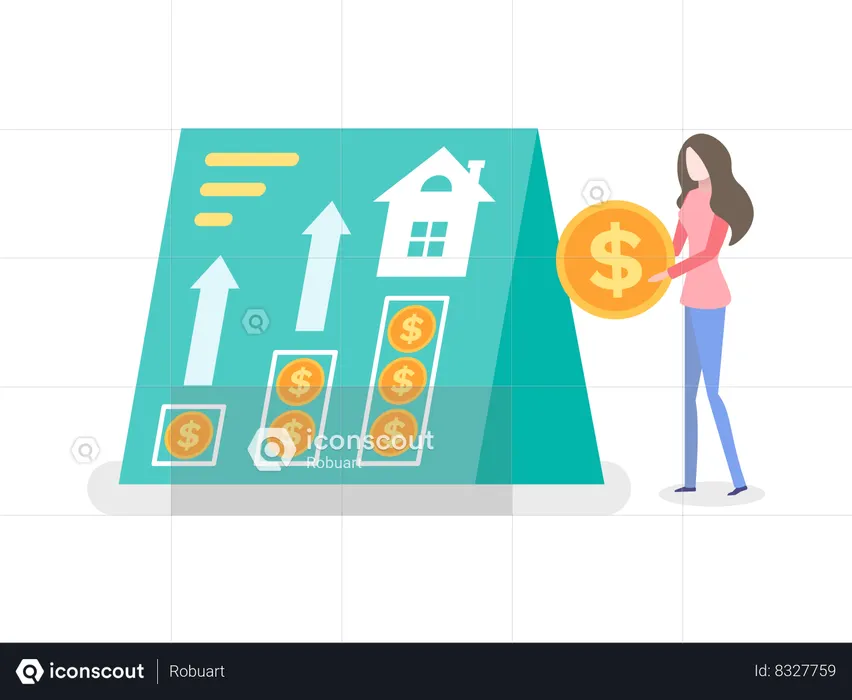 Female investing in real estate market  Illustration
