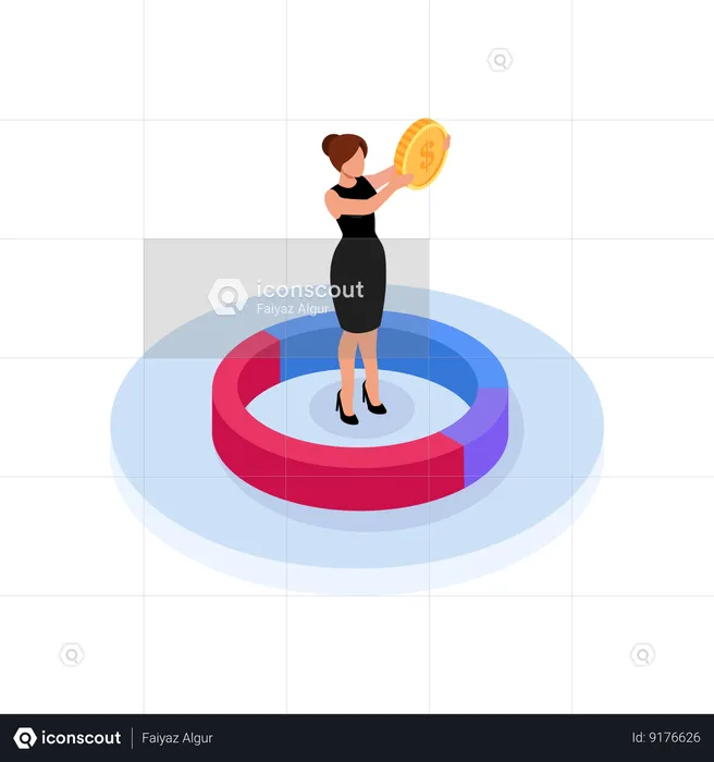 Female Investor holding dollar coin  Illustration