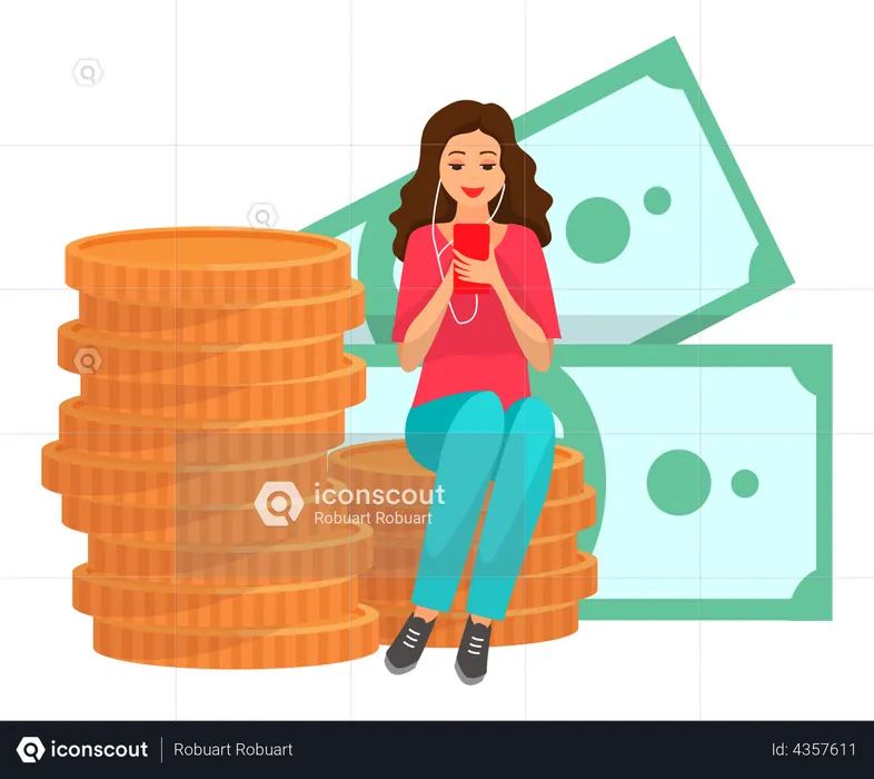Female investor using smartphone  Illustration