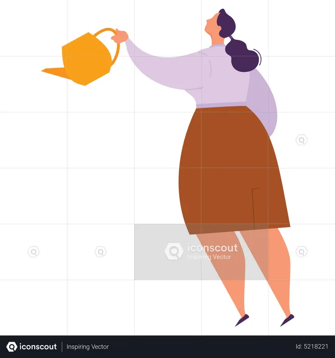 Female investor with water can  Illustration