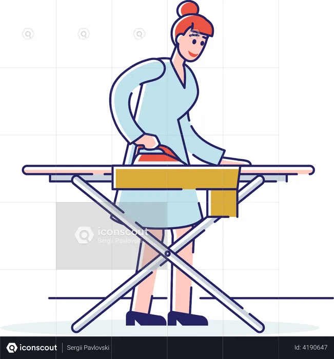 Female Ironing Clothes on Ironing Board  Illustration