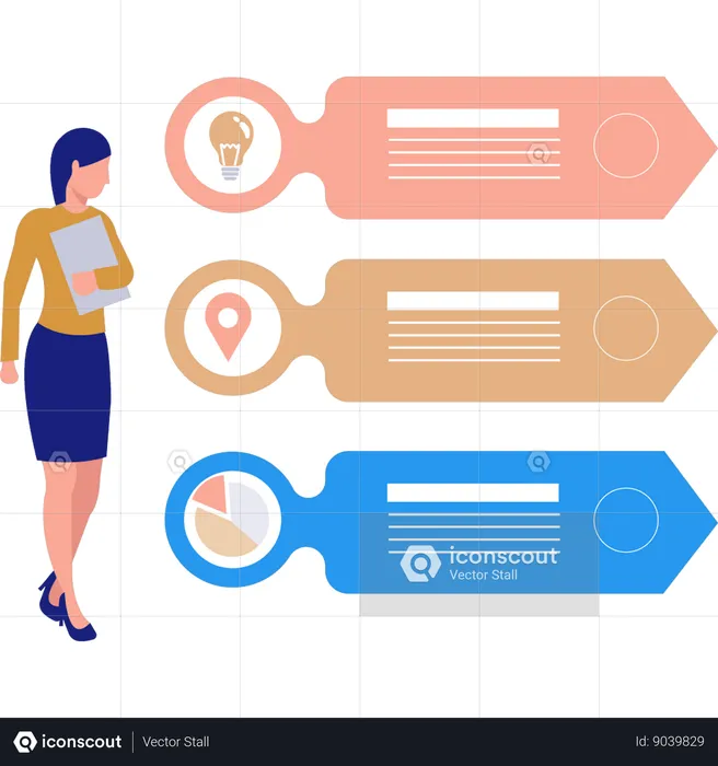 Female is looking at the info graphic business  Illustration