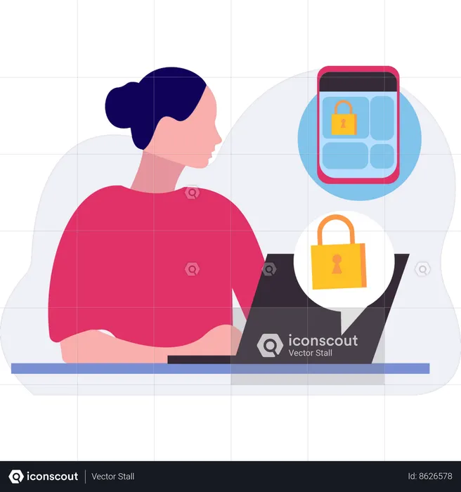 Female is protecting a mobile account  Illustration