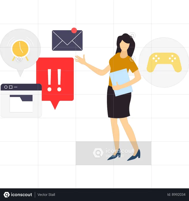 Female is receiving message notification  Illustration