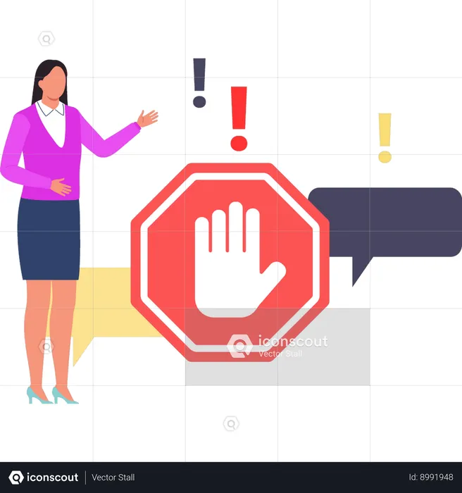 Female is showing the hand stop sign  Illustration