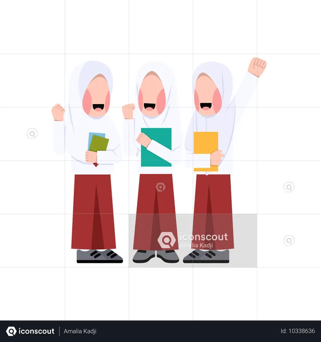 Female Islamic students standing together  Illustration