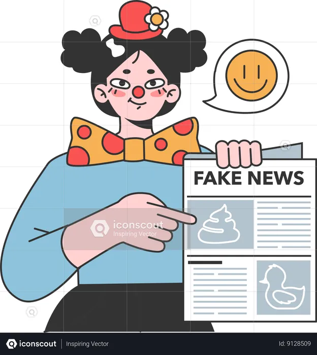 Female joker Pointing fake news paper  Illustration