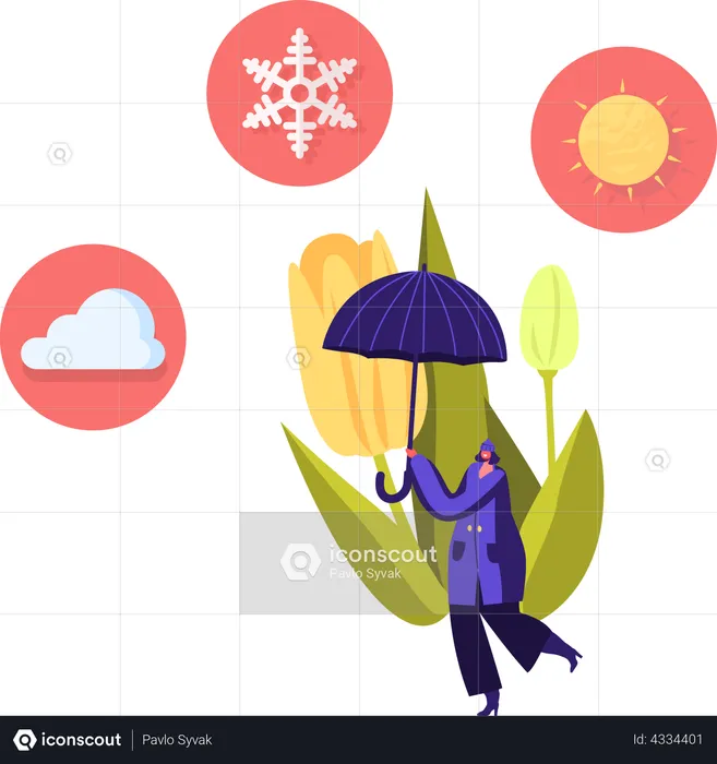 Female journalist collecting weather information  Illustration