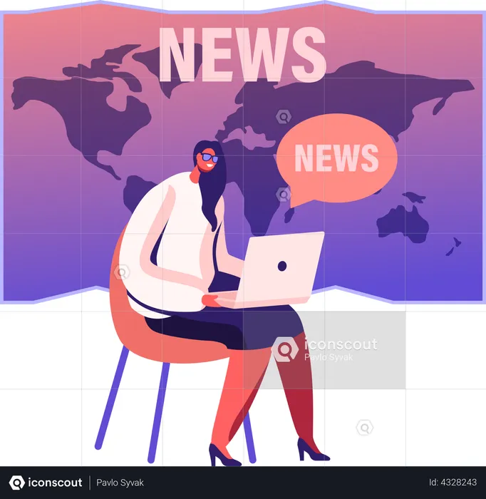 Female journalist reading fake news  Illustration