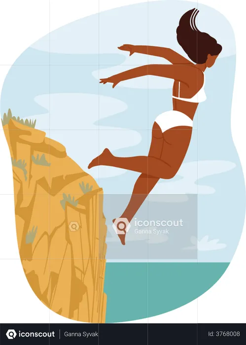 Female Jumping in Ocean  Illustration