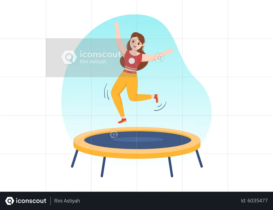 Female jumping on Trampoline  Illustration