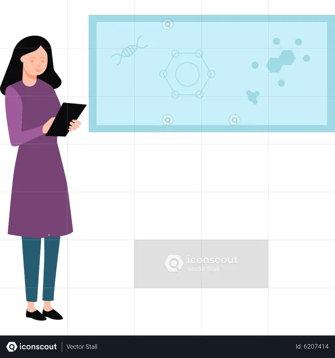 Female lab assistant write lab report  Illustration