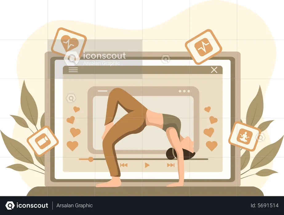 Female Learning Yoga Watching Video  Illustration