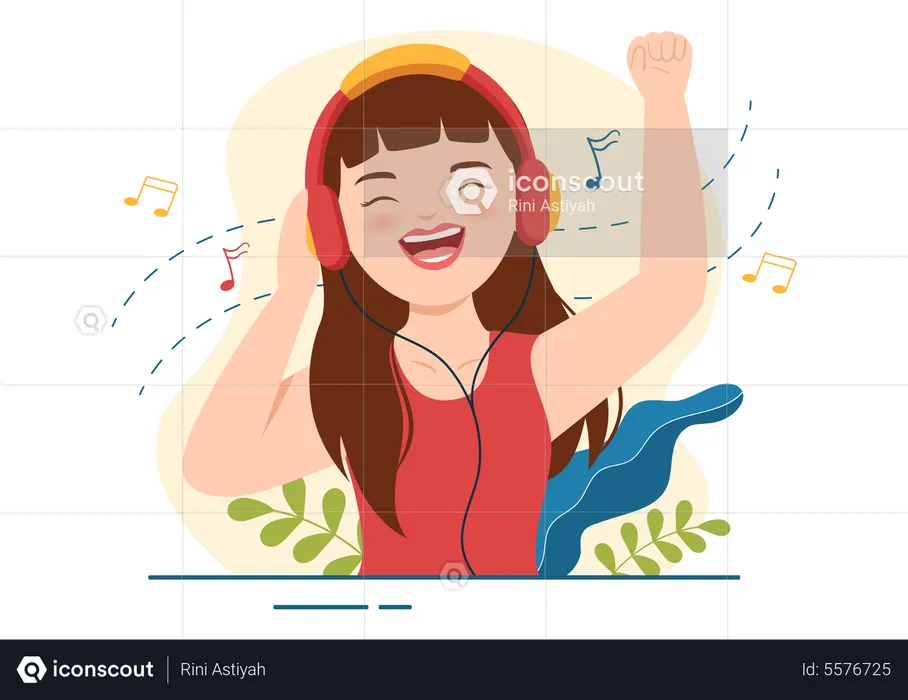 Female Listening To Music  Illustration