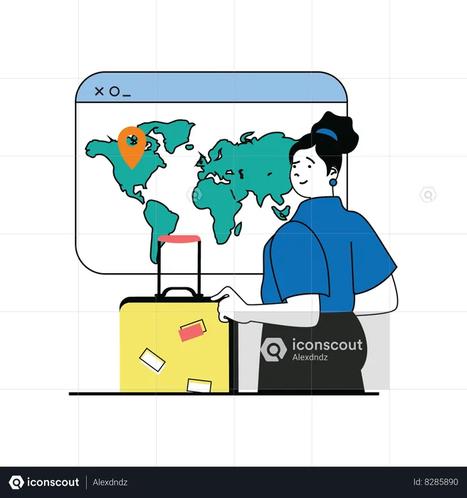 Female looking at travel map  Illustration