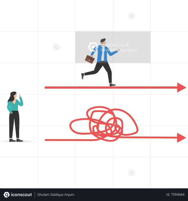 Female manager and tangled career path  Illustration