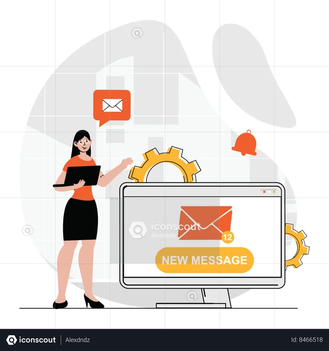 Female manager doing email marketing  Illustration