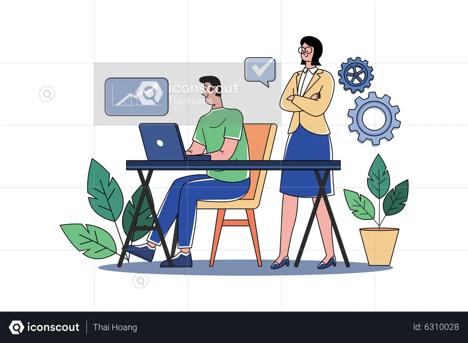 Female Manager Is Monitoring The Work Schedule  Illustration