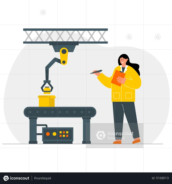 Female manager looking at automated production  Illustration