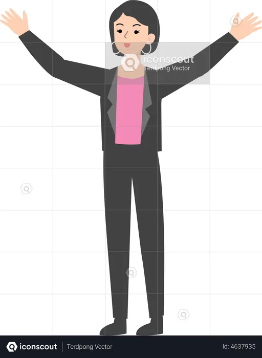 Female manager raising both hands  Illustration
