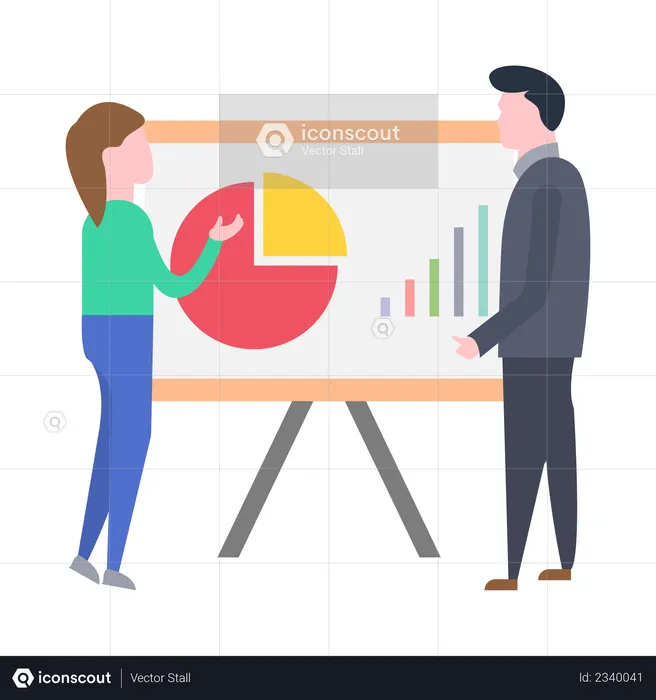 Female marketing employee giving presentation to her boss  Illustration