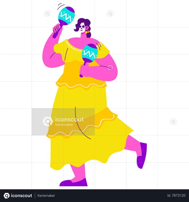 Female Mexican Musician with Maracas  Illustration