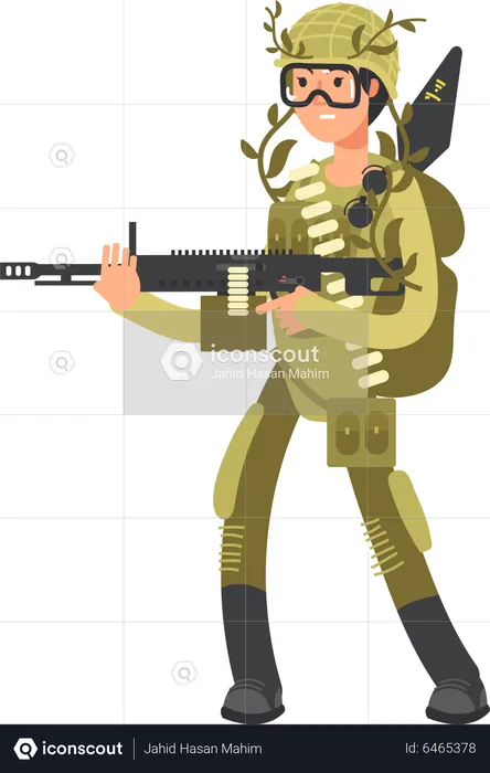 Female Military Soldier with riffle  Illustration