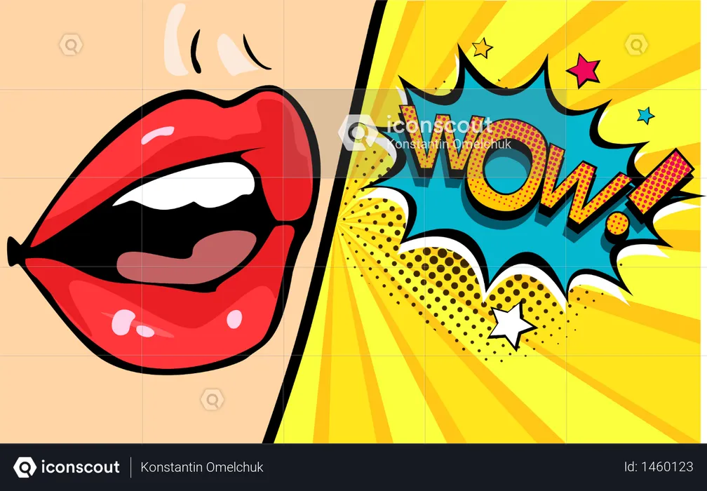 Female mouth with speech bubble wow  Illustration