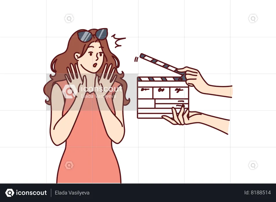Female movie star is scared after hearing clap from the producer  Illustration