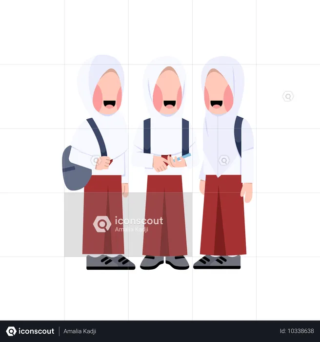 Female muslim students standing together  Illustration