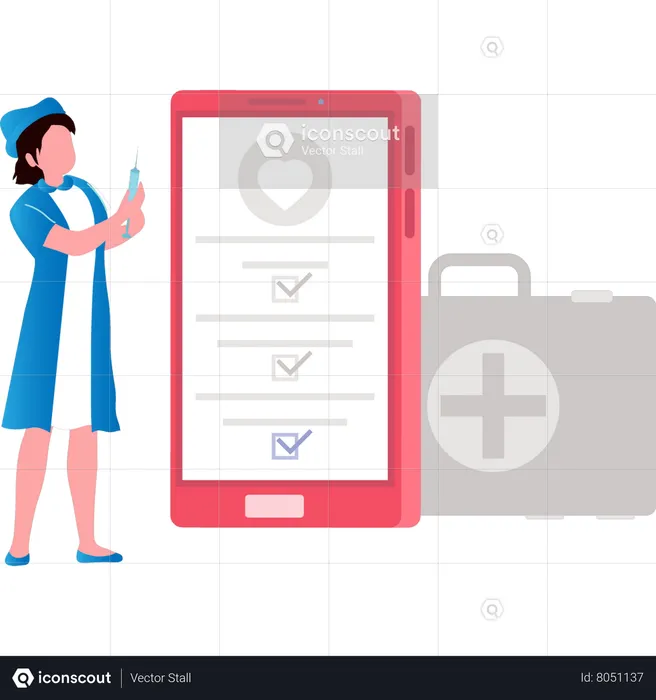 Female nurse doing online checkup  Illustration