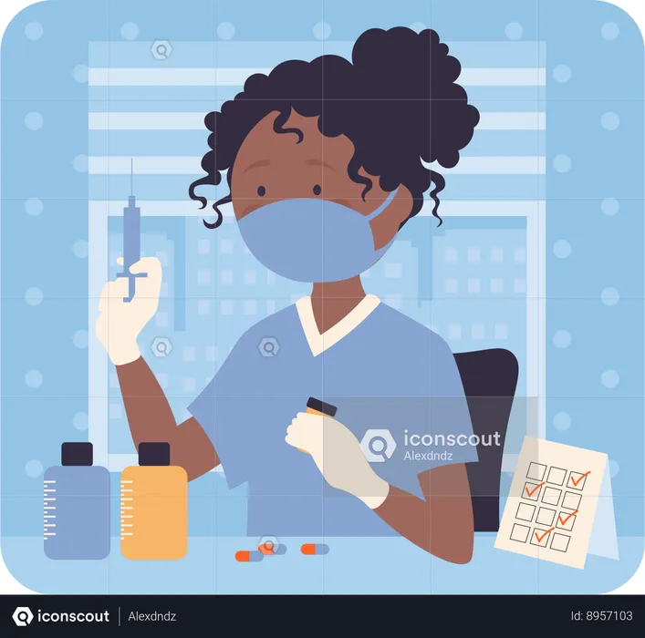 Female nurse holding syringe  Illustration