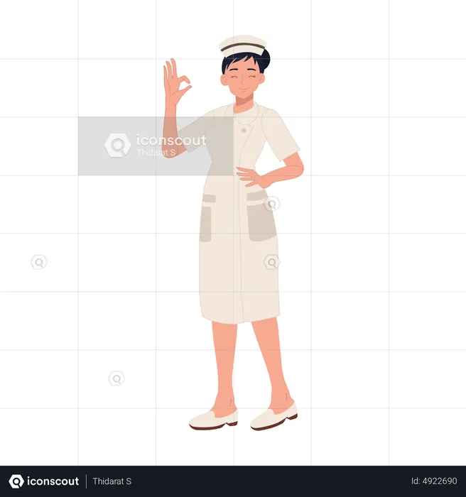 Female nurse showing OK sign  Illustration