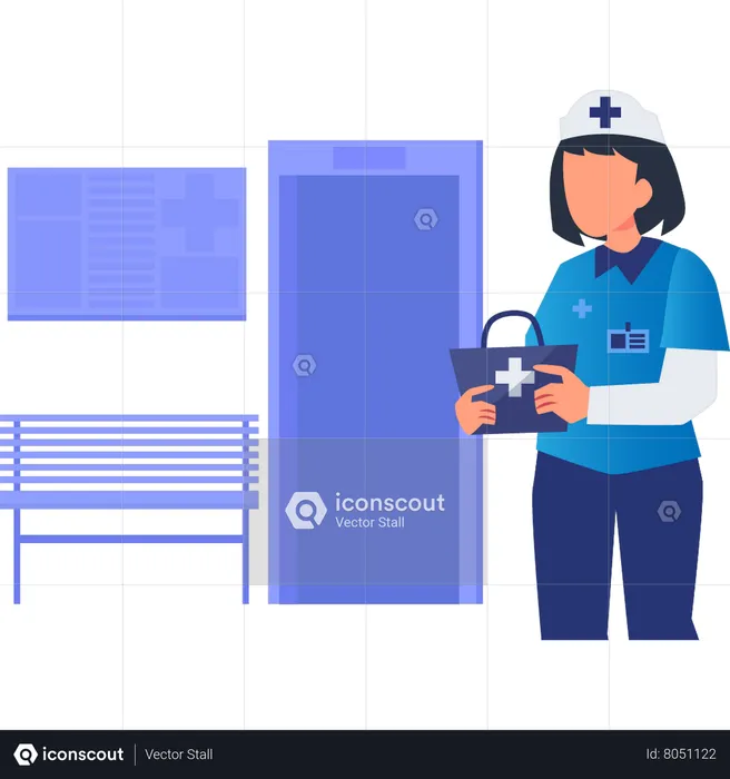 Female nurse standing outside room  Illustration