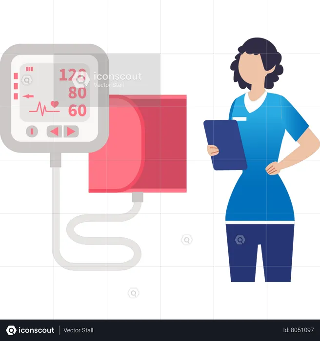 Female nurse watching medical monitor  Illustration