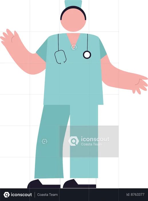 Female nurse waving hand  Illustration