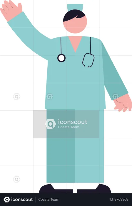 Female Nurse with hello gesture  Illustration