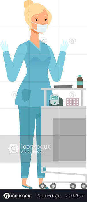 Female nurse with hospital tray  Illustration