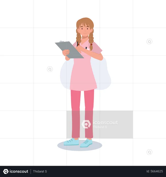 Female nurse write medical report  Illustration