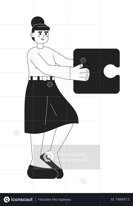 Female office worker holding puzzle piece  Illustration