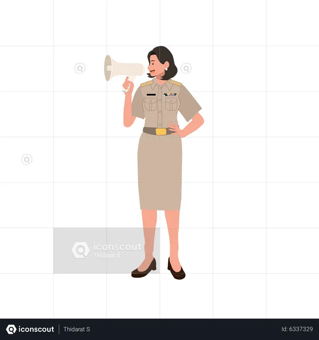 Female officer doing announcement  Illustration