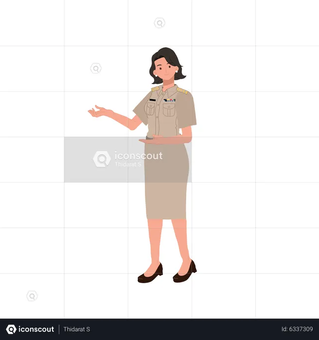 Female officer doing friendly welcome gesture  Illustration