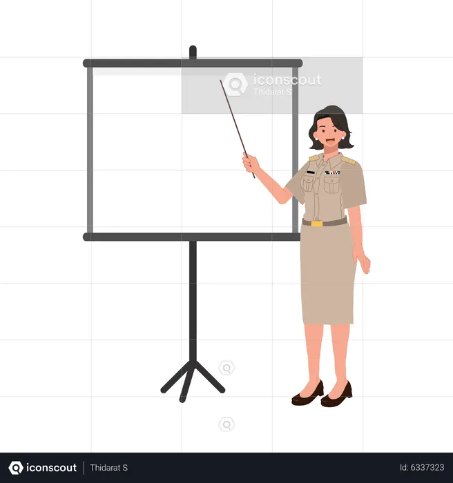 Female officer explaining on presentation board  Illustration